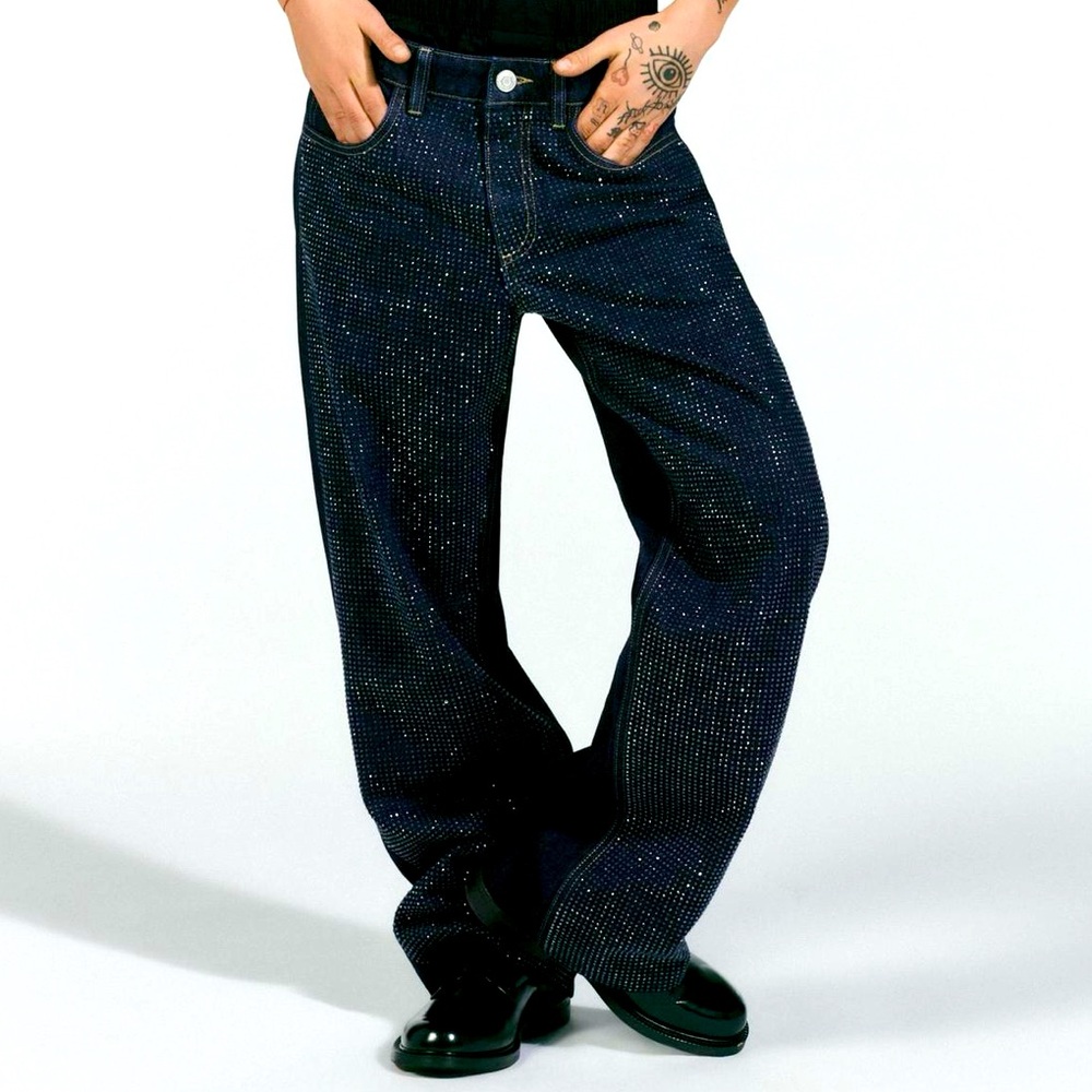 TRF MID-RISE WIDE LEG RHINESTONE JEANS